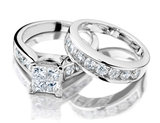3.00 Carat (ctw H-I, I2-I3) Princess Cut Diamond Engagement Ring and Wedding Band Bridal Set 14K White Gold